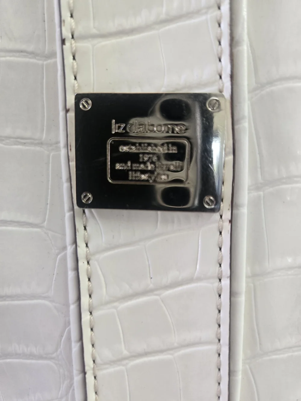Liz Claiborne White Croc-Embossed Shoulder Bag Coastal Work Bag